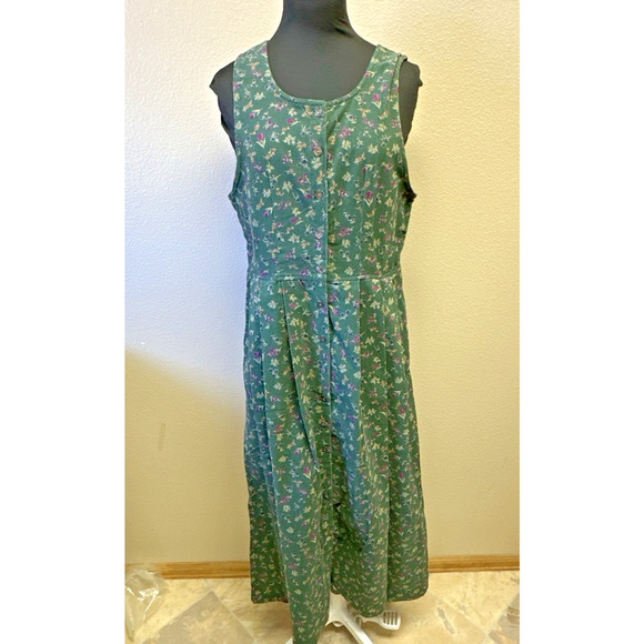 VTG Smith & Hawken Small corduroy Floral Print jumper Dress Pleated Button front - Picture 6 of 9